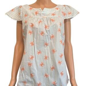 ModCloth XL crab striped back button lightweight blouse top TS 2715